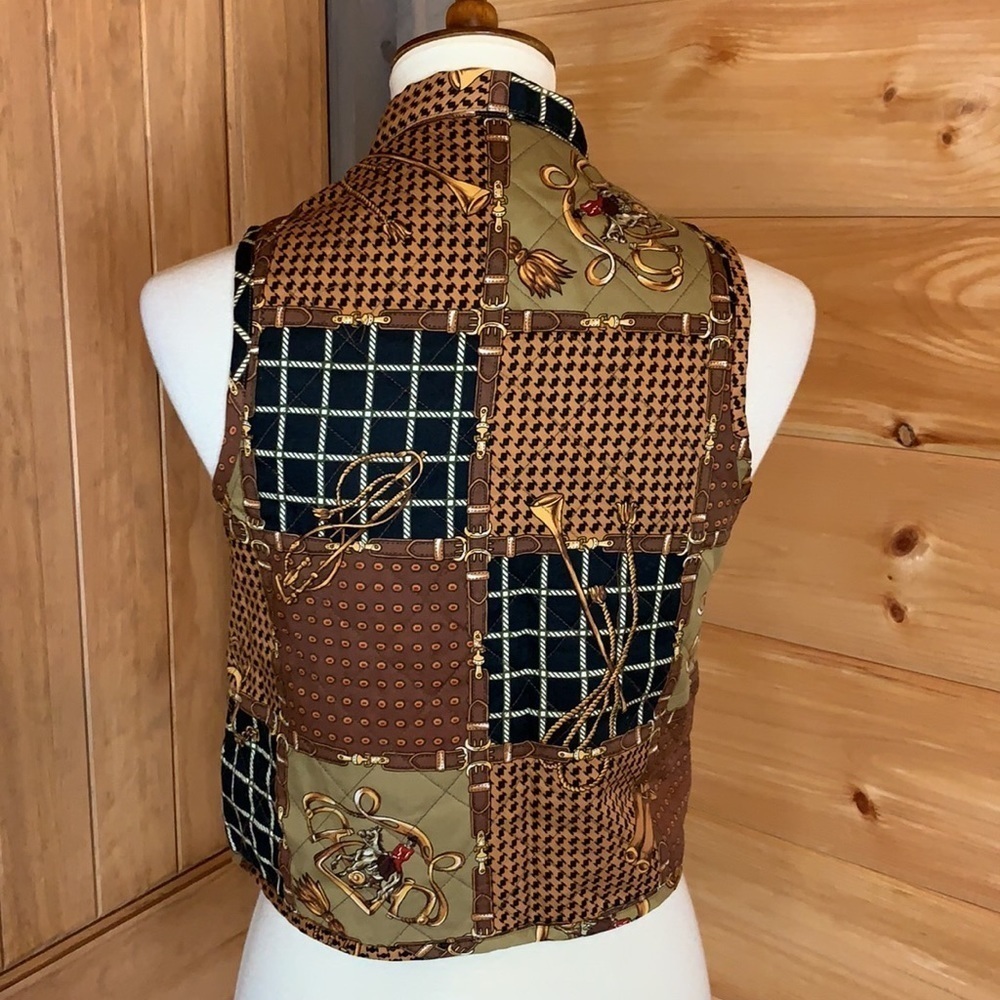 Vintage British Khaki equestrian theme full zip vest Size Small - Picture 2 of 11